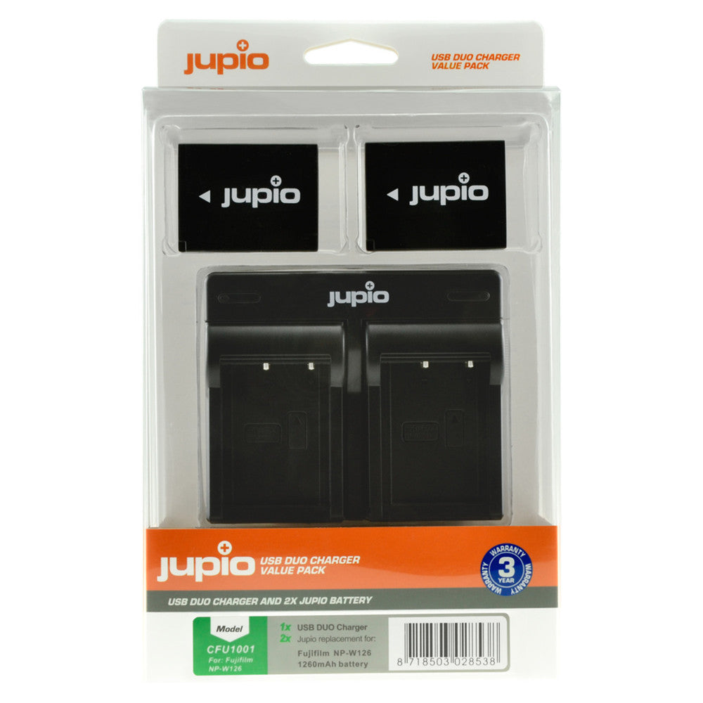 Jupio USB Dual Charger + 2 batterie Fujifilm NP-W126
