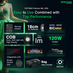 PATONA Premium LED professional photo light video light LED 120W COB ML ...